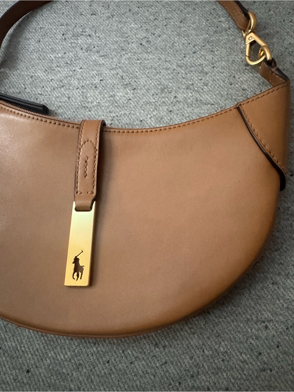 Polo by Ralph Lauren Caramel Calfskin Crescent Shoulder Bag with Gold Hardware - Picture 4 of 9